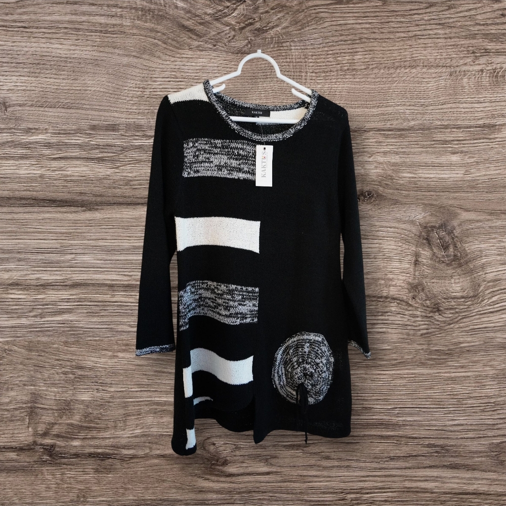 Kaktus Black and White Graphic Asymmetrical Tunic